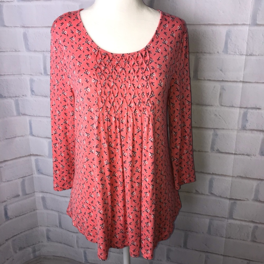 3/4 Length Pleated Front Babydoll Jersey Tunic